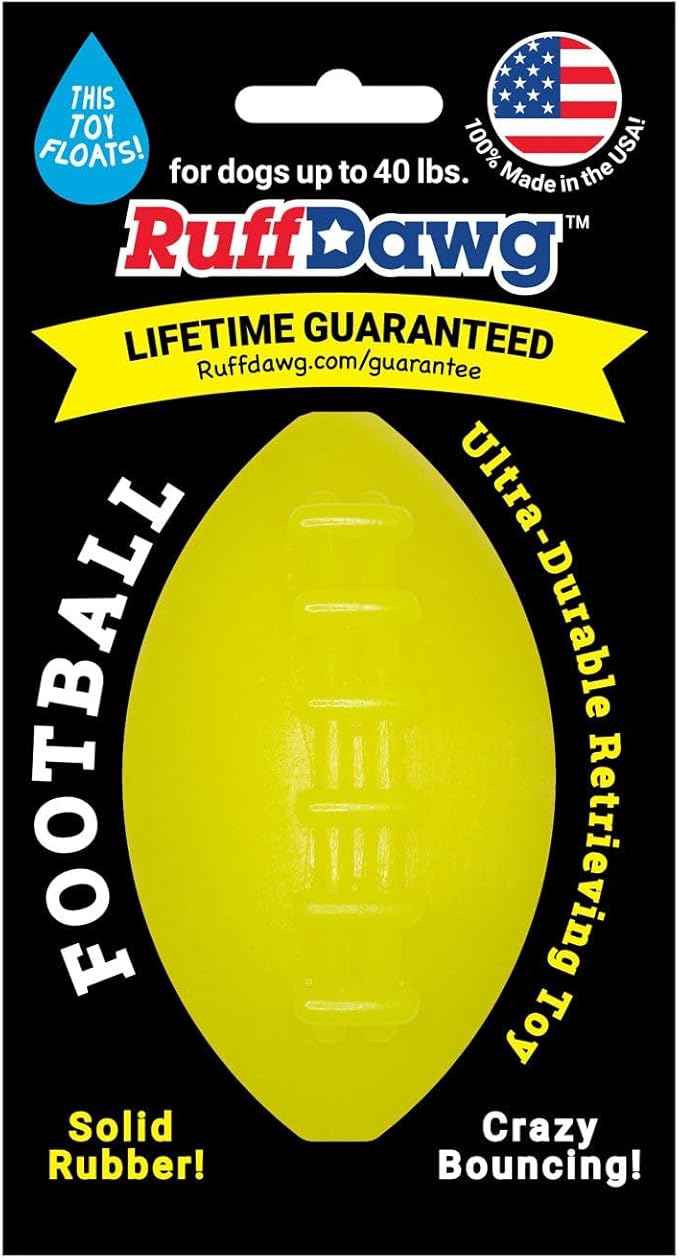 Ruff Dawg Football Dog Toy – Bouncy, Floating Fetch Toy for Aggressive Chewers – Ideal for Outdoor Play, Exercise & Teething Relief – Neon Colors for High Visibility