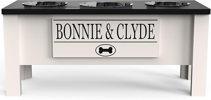 GTW Personalized Elevated Triple Dog Bowl Stand for Large, Medium, Small, X-Small Dogs - 3 Stainless Steel Food and Water Bowls - Raised Dog Dish with Internal Storage (Large, Black)