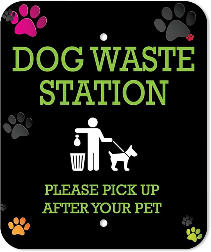 DISPENSE-ART™ collection "Colorful Paws" - Custom UV printed design on rust-proof aluminum 7' dog waste station with 400 dog waste roll bags