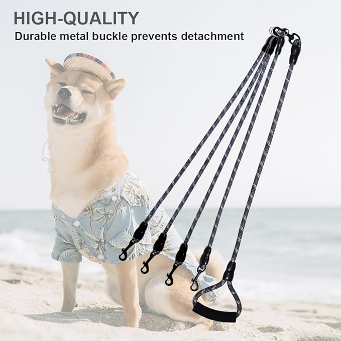 Dual Dog Leash 360° Tangle-Free - Reflective Heavy Duty, Comfortable Handle for Small/Medium/Large Dogs, Support Multiple Rope Addition (Black 1, Four Leashes)