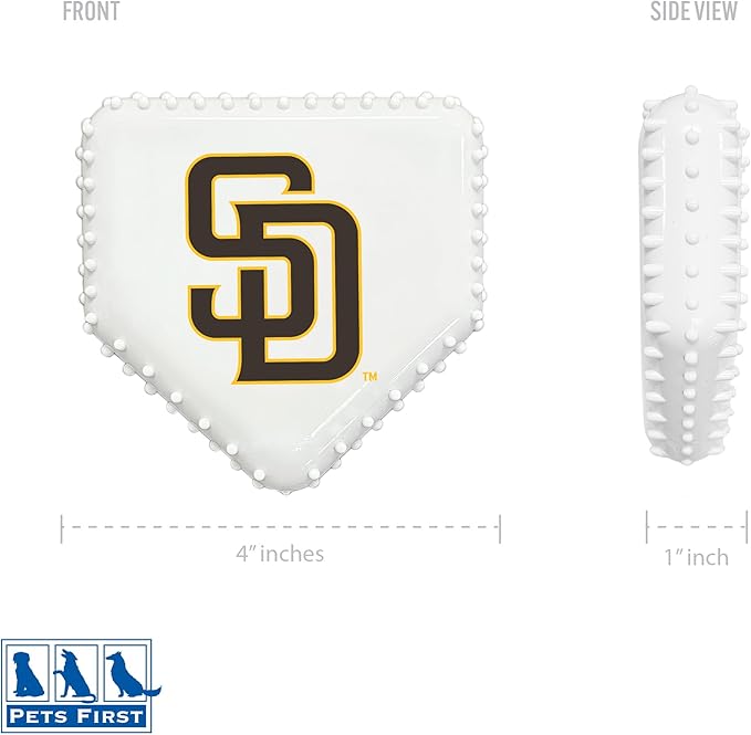 Pets First MLB SAN Diego Padres Hard-Nylon Baseball Home Plate Dog Chew Toy, Interactive and Fun Dog CHEW Toy, Bacon Flavored, Strong Durable Chew Toy for Pets