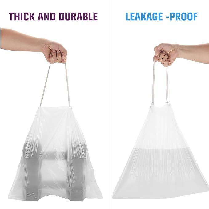 4 Gallon White Trash Bags Drawstring - 3-4 Gal Small Garbage Bags For Bathroom 57 Count 15 Liter Plastic Unscented Mini Size Waste Basket Liners Kitchen Office Car Strong Thick Bulk Heihaily