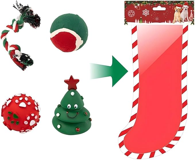 Christmas Dog Chew Toys Set Dog Gift Toy with Christmas Stocking or Xmas Gift Box Dog Toys for Aggressive Chewers (Christmas Sock Type 2)