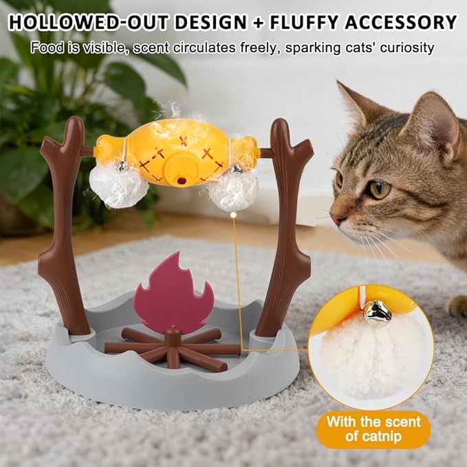 SZEE Cat Puzzle Feeder Toy, Cat Treat Dispenser Puzzle for Slower Eating Training, Keeps Pets Busy & Prevents Overeating, Includes Small Interactive Toys to Boost Appeal (Campfire-Roast Shape)