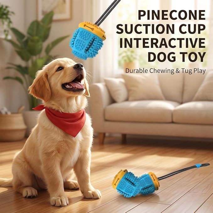 Chew Toy for Dogs, Toys Tug of War with Suction Cup, Dog Puzzle Treat Food Dispensing Ball Toy for Small Medium Large Dog Teeth Cleaning Ball