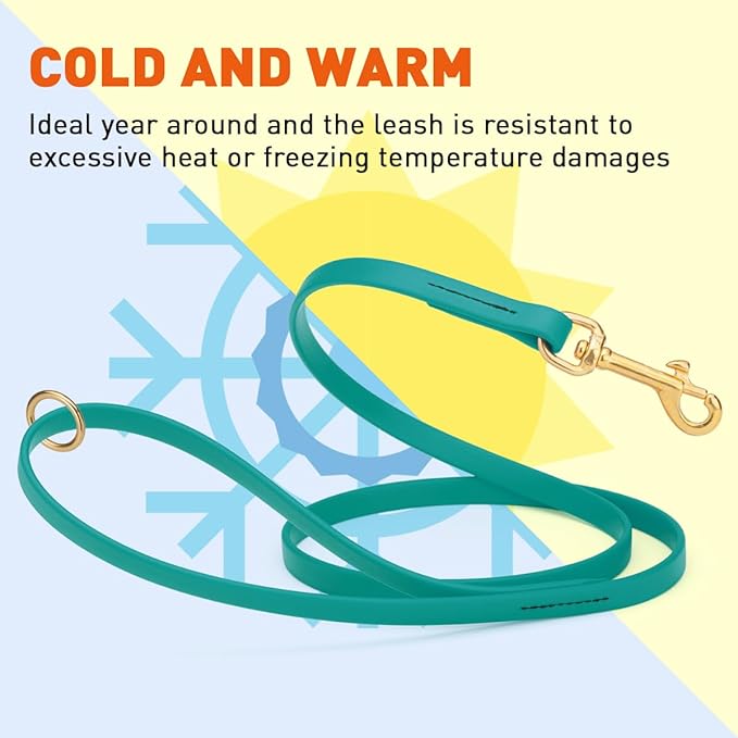 Viper Biothane K9 Working Dog Leash Waterproof Lead for Tracking Training Schutzhund Odor-Proof Long Line with Solid Brass Snap for Puppy Medium and Large Dogs 6ft, Blue Aqua