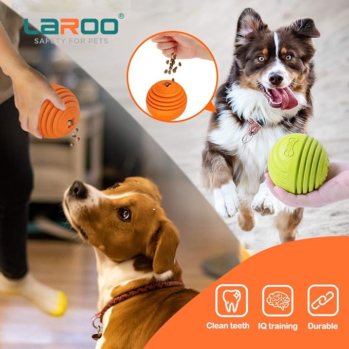 LaRoo Dog Feeder Puzzle Toy Ball, Natural Rubber Dog Chew Toy Snack Dispenser, Bite Resistant Interactive Dog Toy Treat Dispensing Aggressive Chewers for Small Medium Large Dog (9cm Ball Green)