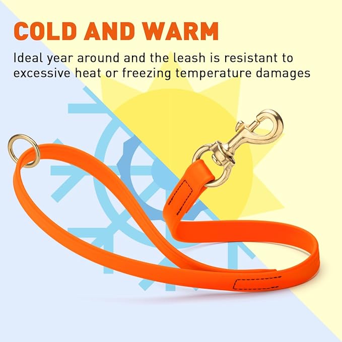Viper Biothane K9 Working Dog Leash Waterproof Lead for Tracking Training Schutzhund Odor-Proof Long Line with Solid Brass Snap for Puppy Medium and Large Dogs 20in, Hunter Orange