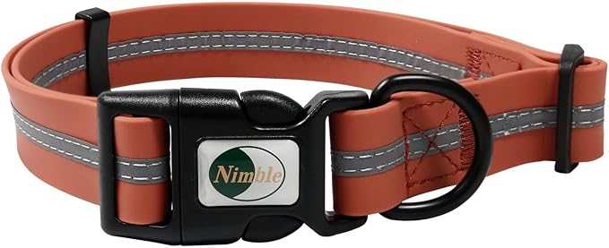 NIMBLE Dog Collar Waterproof Pet Collars Adjustable, Reflective, Durable Flex Poly Coated Nylon Basic Dog Collars 9 Colors in Size S/M/L (Large (15.35”-24.8”inches), Apricot Brandy red)