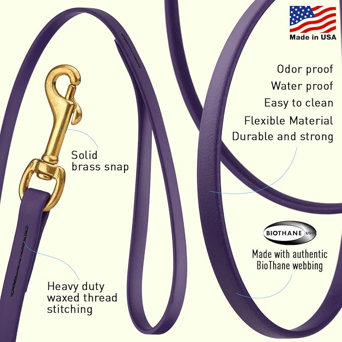 Viper K9 Biothane Working Dog Leash Waterproof Lead for Tracking Training Schutzhund Dog Sport & Search - Odor-Proof Long Line with Solid Brass Snap for Puppy Medium and Large 1/2" x 33ft VioletPurple