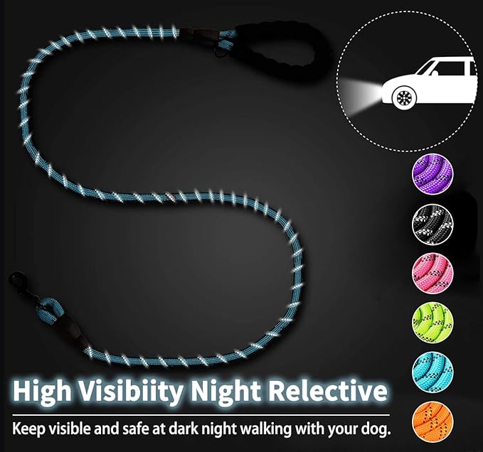 COOYOO Dog Leash 6 FT Heavy Duty - Comfortable Padded Handle - 1/2 inch Reflective Dog Leash for Medium Large Dogs with Poo Bag Dispenser