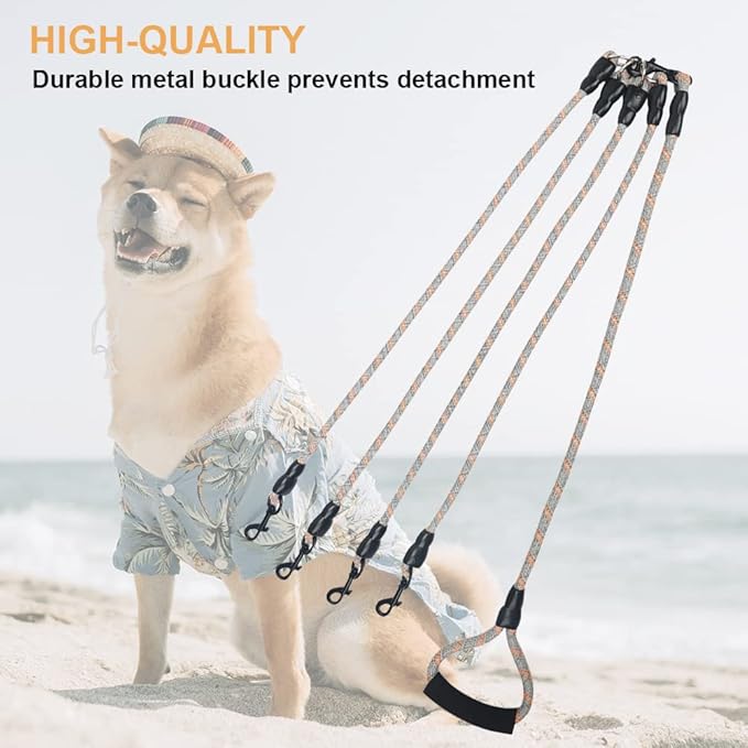 Dual Dog Leash 360° Tangle-Free - Reflective Heavy Duty, Comfortable Handle for Small/Medium/Large Dogs, Support Multiple Rope Addition (Orange 1, Four Leashes)