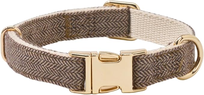 Soft Cotton Hemp Dog Collar with Metal Buckle Adjustable Tweed Dog Collars for Small Medium Large Dogs(Coffee,Medium)