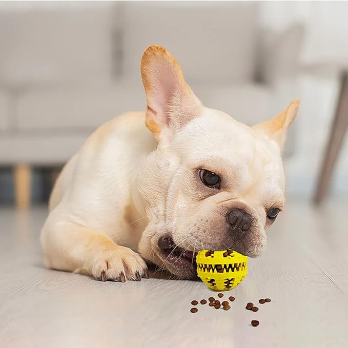 2 Pcs Dog Teeth Ball, Puzzle & Treat Dispensing Dog Toys, Non Toxic Tear Resistant Natural Rubber Toy for Pet Teeth Cleaning/Chewing/Playing/Training (Yellow+Red, 2.36in)