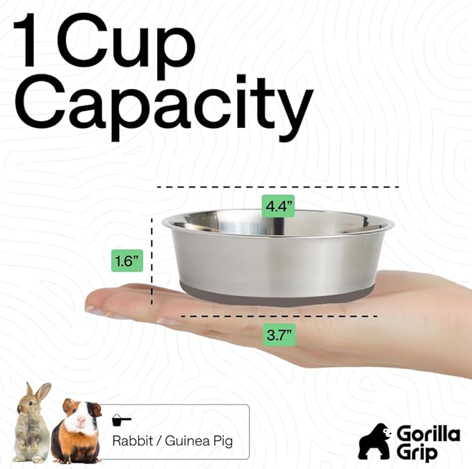 GORILLA GRIP Dog Bowls, Heavy Duty 304 Stainless Steel, Holds 1 Cup Each (8 fl oz) Food and Water Bowl for Feeding Dogs and Cats, Dishwasher Safe, Rust Resistant, BPA Free Rubber Base Set of 2 Beige