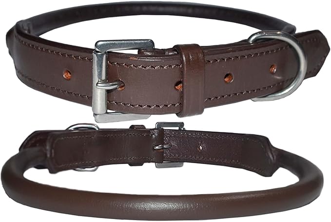 SIE Rolled Leather Dog Collars (12'', Chestnut)