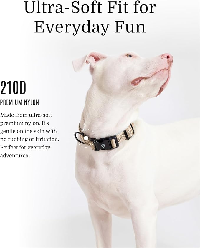 2026 New Edition, Fei & Eve Classic Dog Collar - Quick Release Metal Buckles | Fur-Safe | Premium 210D Nylon | 450LB Escape-Proof | Adjustable Fit | Small (Champagne)
