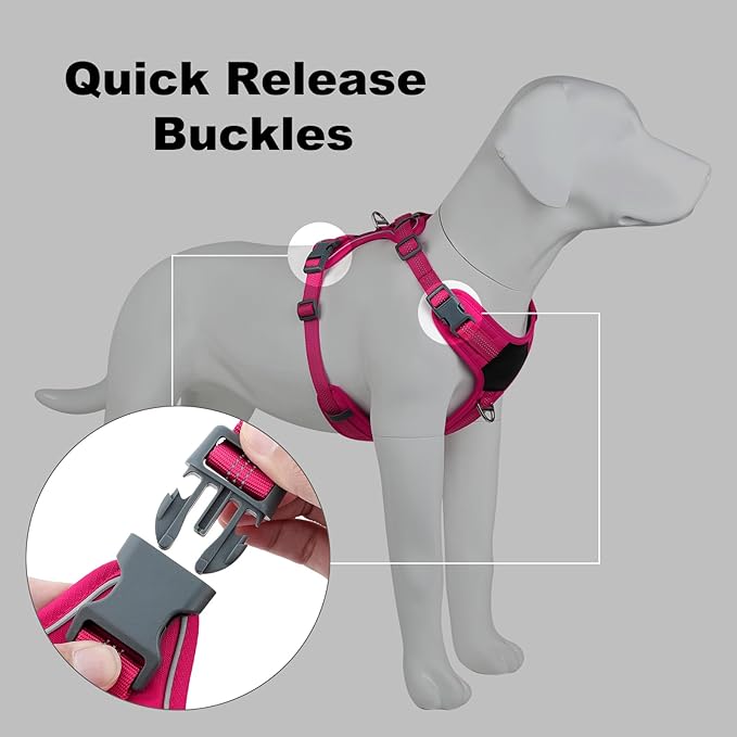 Plutus Pet No Pull Dog Harness, Release at Neck, Soft Padded, Reflective Adjustable Dog Vest Harness for Small, Medium, Large Dogs(Hot Pink, S)