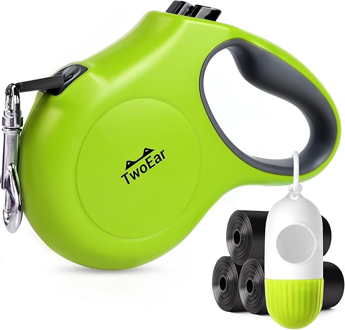 Twoear Retractable Dog Leash 16ft - Heavy Duty Reflective Nylon Tape Leash with Poop Bag Holder & Anti-Twist Protection for Small, Medium, Large Dogs up to 110 lbs