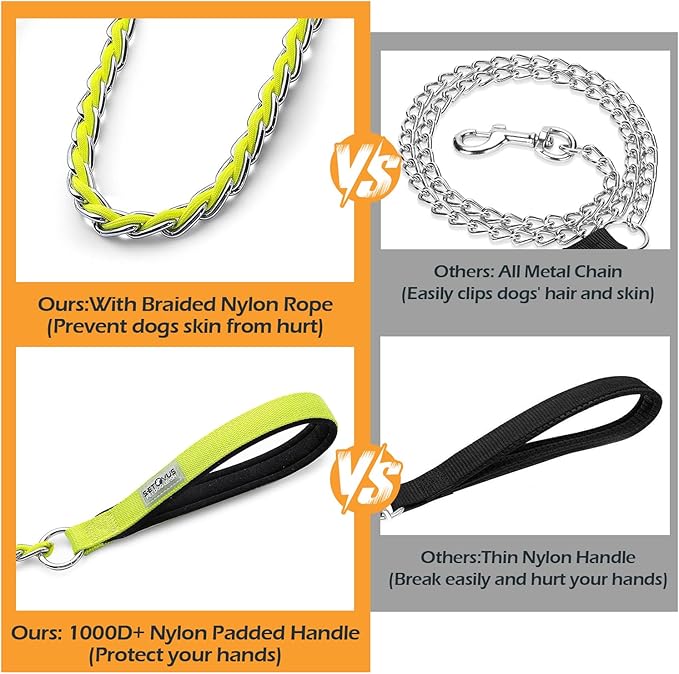 Chain Dog Leash Chew Proof Metal Leash for Medium Large Dogs, Chain Link Dog Anti Chew 5.2FT / 4FT Strong Anti Bite Comfortable Soft Padded Handle (Yellow, 4FT(80-150lb))