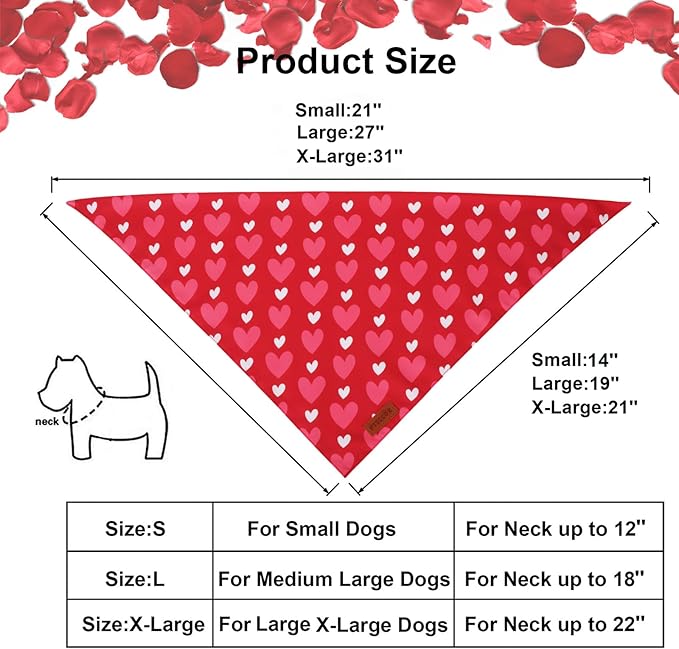 PTDECOR Valentine Dog Bandanas, Reversible Red Pink Valentine Pet Scarf, Premium Durable Fabric, Love and Heart Bandanas for Small Dogs Pets (Small)