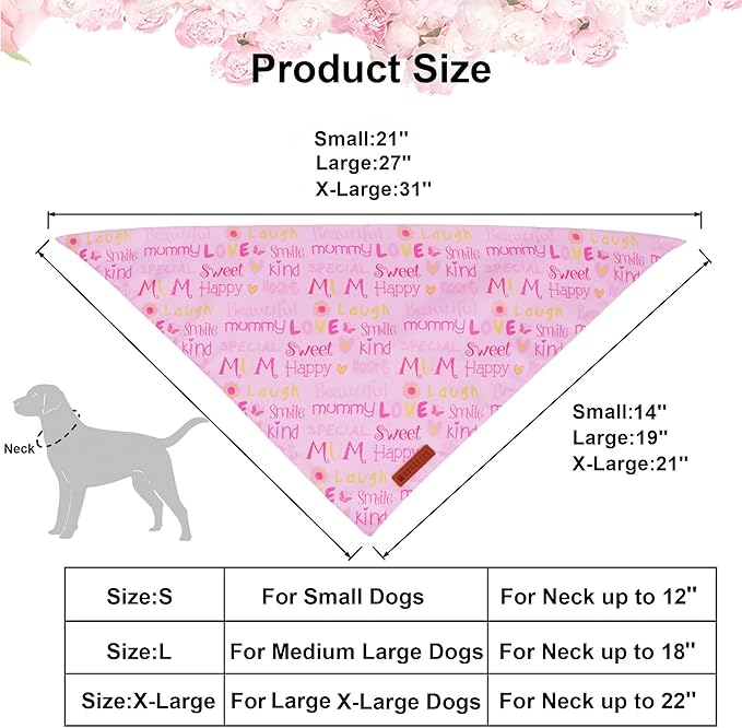 ADOGGYGO Mothers Day Dog Bandanas, Reversible Pink Pet Scarf, Premium Durable Fabric, Adjustable Fit Holiday Bandanas for Small Dogs Pets (Small)