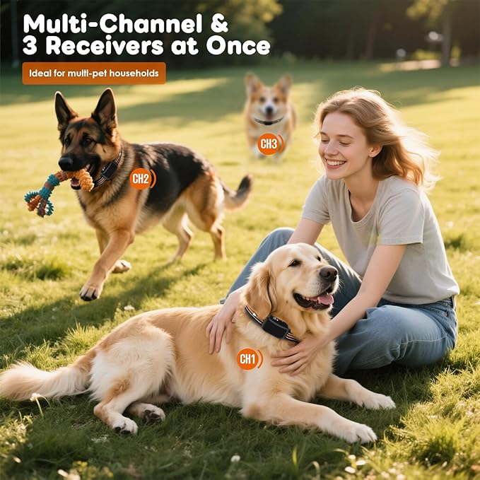 Dog Training Collar with Remote - Shock Collar for Dogs with 3300FT Range, Trains 3 Dogs, 180-Day Battery, IPX7 Waterproof, Beep/Vibration/Static Shock for Small Medium Large Dogs (Orange)