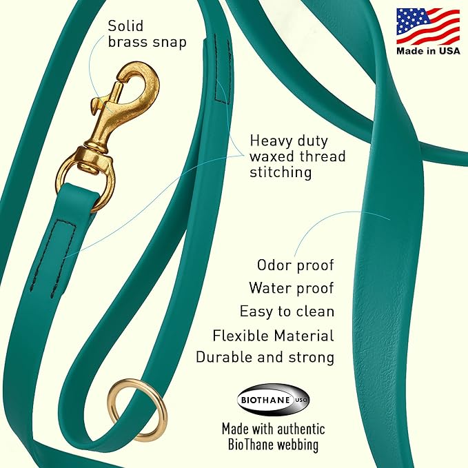 Viper Biothane K9 Working Dog Leash Waterproof Lead for Tracking Training Schutzhund Odor-Proof Long Line with Solid Brass Snap for Puppy Medium and Large Dogs 20in, Blue Aqua