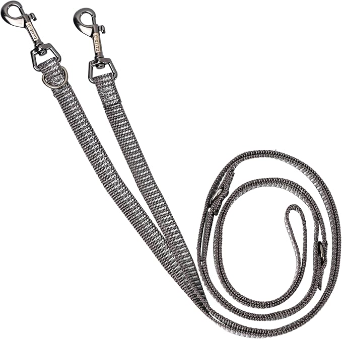 Blue-9 Reflective Multi-Function Dog Leash, Double Attachment Adjustable Lead for Obedience Training and Running, 6 Feet, Made in The USA, Small/Medium, Grey