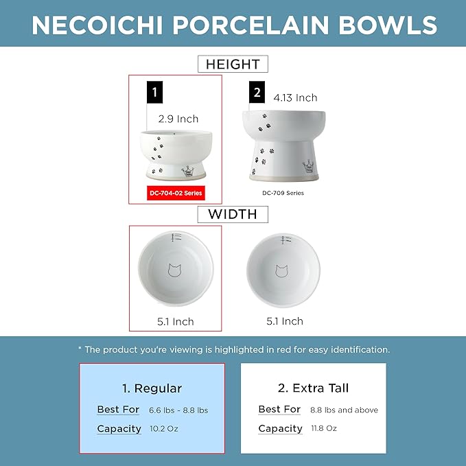 Necoichi Elevated Cat Water Bowl – Ceramic Raised Cat Bowl, Prevents Neck & Whisker Fatigue – Dishwasher & Microwave Safe – Pet Water Bowl for Cats (Colorful Dots, Regular)