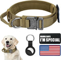 Tactical Dog Collar & Leash Set, Military Dog Collar, Adjustable Nylon, Heavy Duty Metal Buckle, with Handle for Dog Training, Airtags Case, Patches (Brown, M)