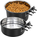 Large Dog Crate Water Bowl No Spill, 2 Pack Stainless Steel Dog Bowls for Food and Water, Pet Kennel Hanging Dogs Food Bowls for Medium/Large Dogs and Cats (7.1"x3.7" & 6.3"*2.6", Black)
