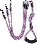 3 Dog Leash - Padded Handle, 360° Swivel Multiple Dog Leash No Tangle, Lead for Medium Large Dogs, Walking & Training Double Dogs (Purple Green)