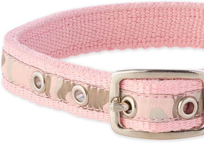 Adjustable Recycled Ribbon Dog Collar for All Pet Breeds, Camo-Pink, Medium