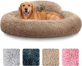 PetJett Large Dog Bed - 36'' Calming Donut Dog Beds, Anti-Slip & Washable Large Round Bed, Fluffy Faux Fur Pet Bed, Super Soft Anti-Anxiety Premium Comfort Bed, Fits Dogs up to 80 lbs - Beige