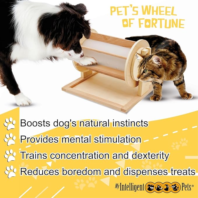MY INTELLIGENT PETS Wheel of Fortune - Treat Dispenser and Engaging Slow Feeder, Mental Stimulation Toy for Dogs and Cats, Boredom Buster