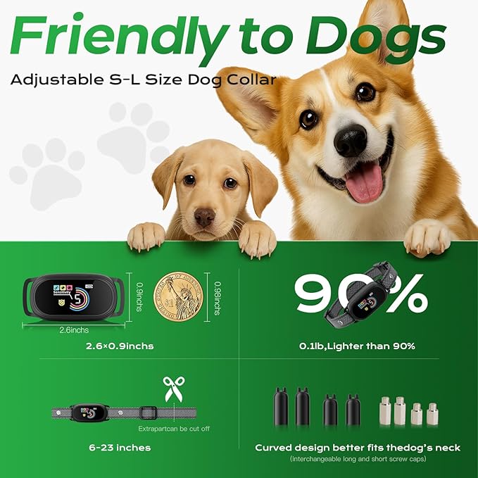 Dog Bark Collar for Large Medium Small Dogs, Smart Rechargeable Barking Collar with 5-Level Sensitivity, 4 Beep & Vibration Modes, Waterproof