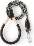 Mile High Life Genuine Leather Wrapped Handle Dog Leash, w Heavy Duty Clasp Rope Leash for Small Medium Large Dogs (Black Khaki, 6FT)