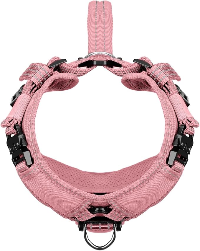 ICEFANG Dog Strap Harness with All-Metal Hardware,for Large Sized Dog,K9 Vest,Y-Shape Soft Padding,Adjustable Pet Harness,No-Pull Front Leash Clip (Large (Pack of 1), Pink)