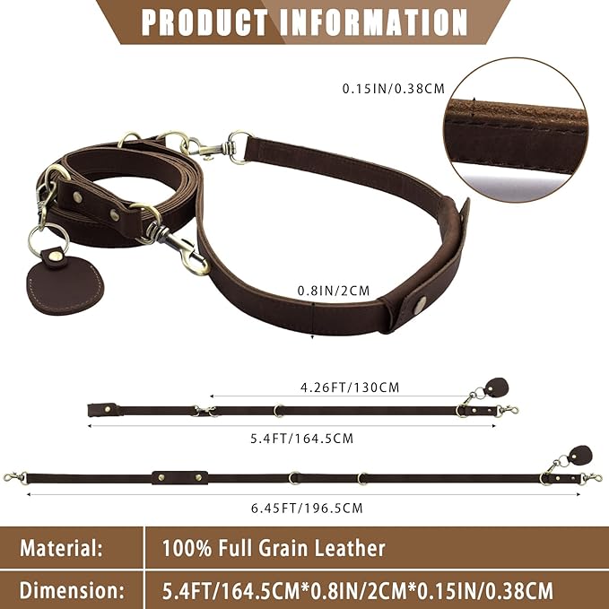 Jack&Chris Leather Dog Leash, Durable Dog Leashes for Large Dogs Heavy Duty with Comfortable Padded Handle for Small Medium Large Breed Puppies, Slip Leads for Dogs for Walking Running, Red Brown