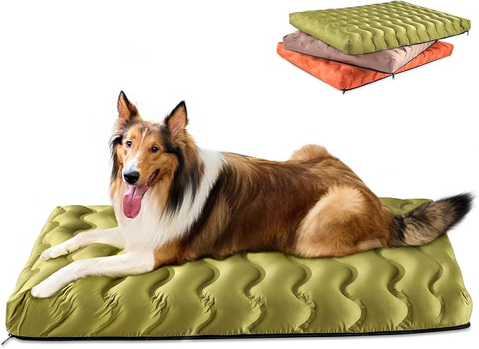 Orthopedic Dog Bed Outdoor Waterproof Dogs Crate Bed for Large Medium Small Dogs, Washable Cooling Dog Bed Mat with Removeable Cover & Memory Foam（30" x 20", Green
