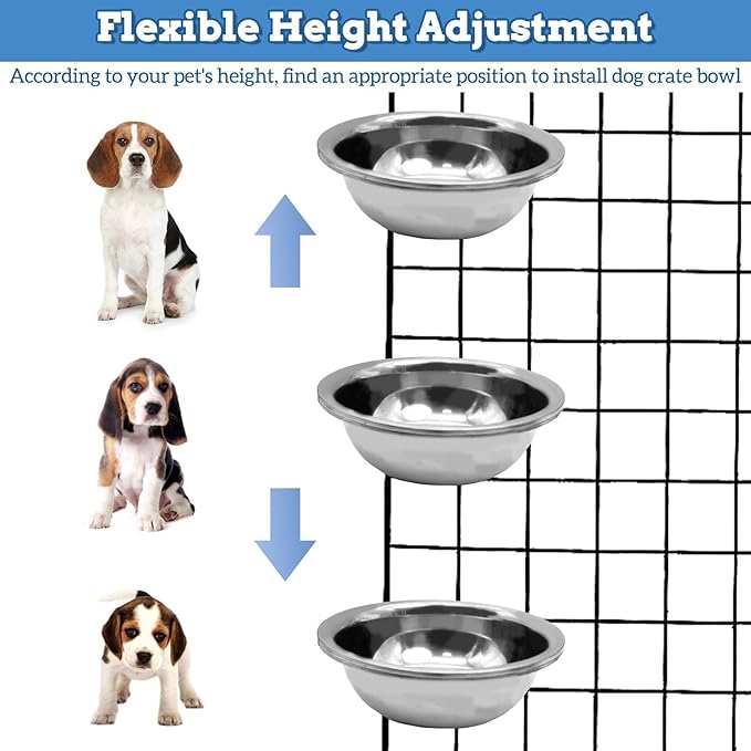 kathson Kennel Water Bowl 3 Sets Hanging Cage Crate Bowl Anti-Spill Pet Metal Bowl Stainless Steel Detectable Bowls Crate Feeder Dish for Medium and Small Sized Dogs Cats Pets (7.0 x 3.0in)