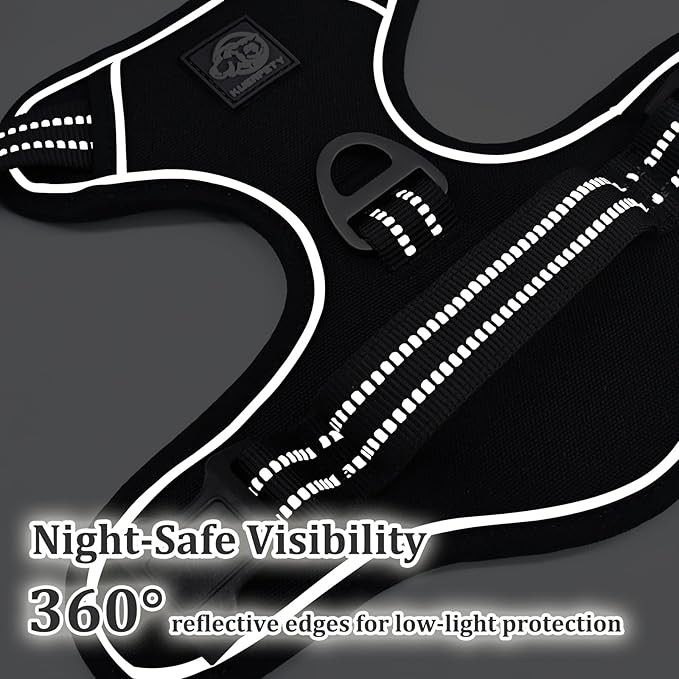 Vest Harness for Dogs - Reflective Adjustable Padding with Easy-On Design & Leash Attachment (M, Black)