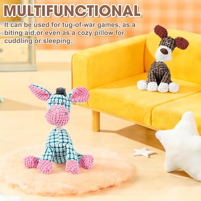 Indestructible Dog Toys,New Dog Toys for Aggressive Chewers,Squeaky Durable Chew Toy for Indoor Pups Teething,Puppy Teething Toys (Blue Donkey)