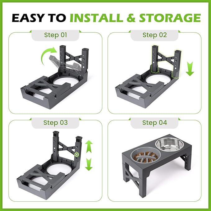 Heeyoo Elevated Dog Bowls - 5 Adjustable Heights Stand, 2 Stainless Steel Bowls & 1 Slow Feeder, Adjusts 3.2" to 12.2" for Small to Large Dogs
