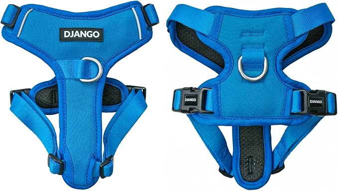 DJANGO Tahoe No Pull Dog Harness – Escape-Proof Dog Harness for Medium & Large Dogs with Front & Back Clips for Everyday Use – Adjustable, Padded, Reflective, Secure, Easy On/Off – Alpine Blue, Large