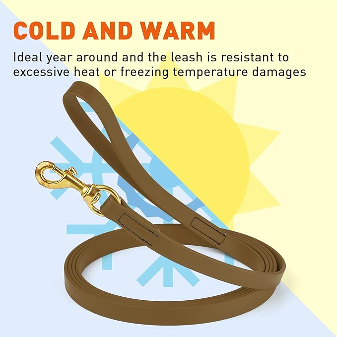 Viper Biothane K9 Working Dog Leash Waterproof Lead for Tracking Training Schutzhund Odor-Proof Long Line with Solid Brass Snap for Puppy Medium and Large Dogs, 15ft Coyote Brown