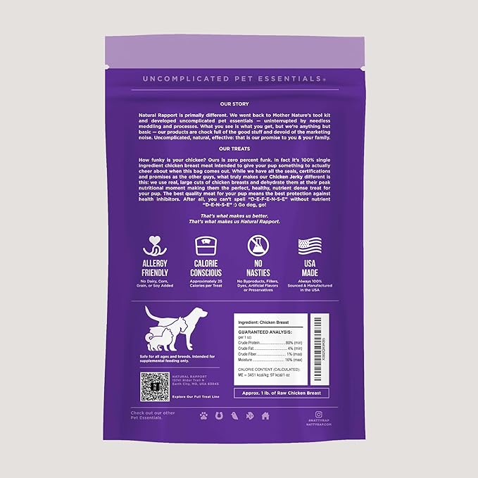 Natural Rapport Chicken Jerky Dog Treats - The Only Chicken Tender Jerky Dogs Need - All Natural Dog Treats for Small and Large Dogs (4 oz)