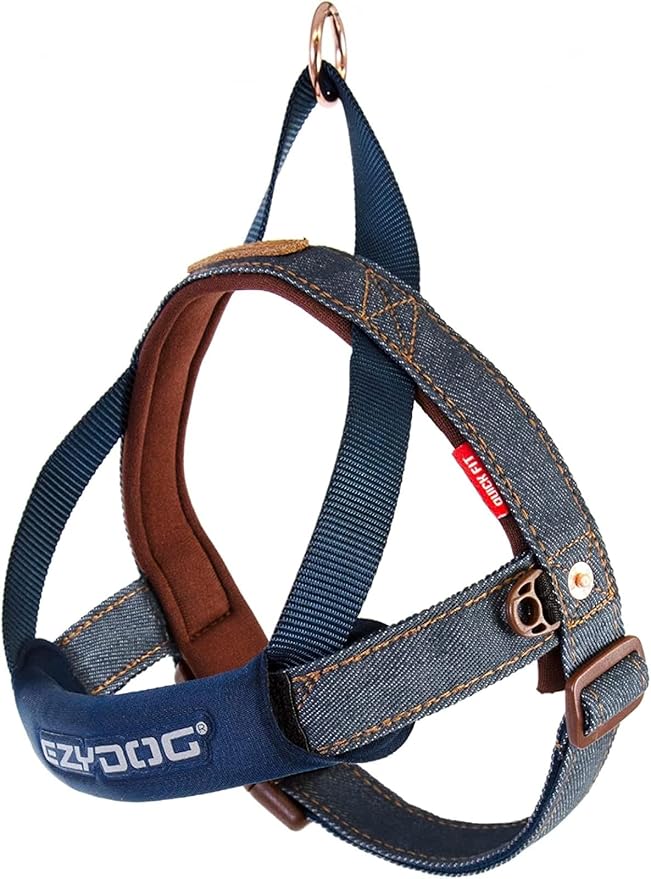 EzyDog Quick Fit Dog Harness – No Pull Harness for Training, Everyday Walking, and Easy Control - Adjustable Fit, Reflective, and Padded (X-Small, Denim)
