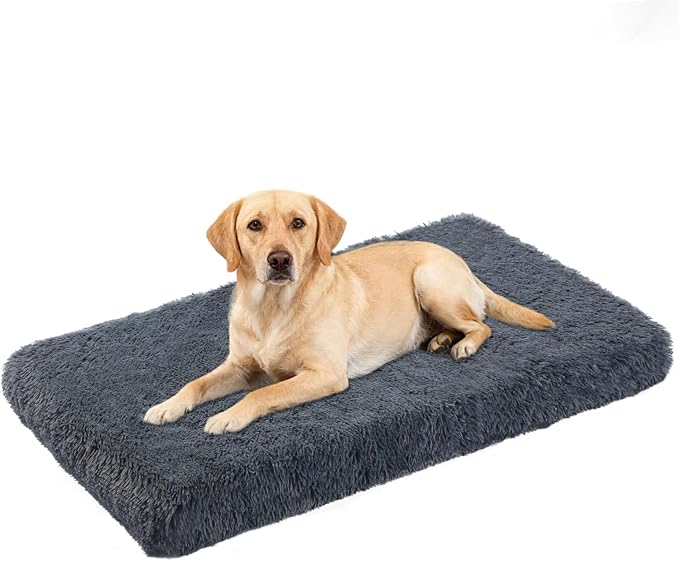 Orthopedic Dog Bed for Large Dogs, Dual-Layer Memory & Egg-Crate Foam, Washable Warm Winter Plush Cover, Waterproof Liner, Non-Slip Bottom, Crate/Kennel Pad, 41 x 27 Inch, Dark Gray
